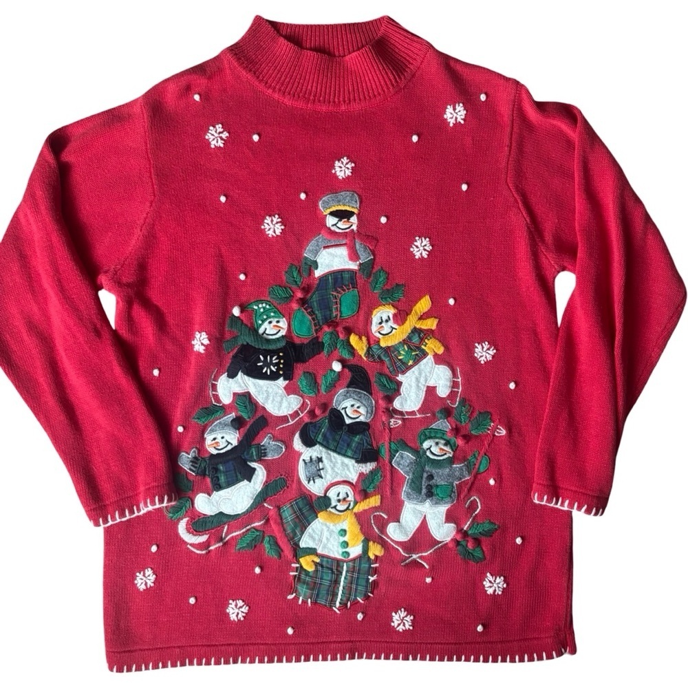 Vintage Snowman Christmas Sweater – Red – L –